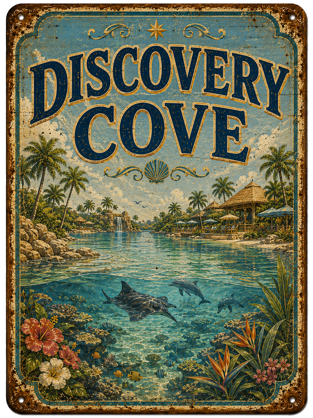 Discovery Cove approved vintage attraction sign