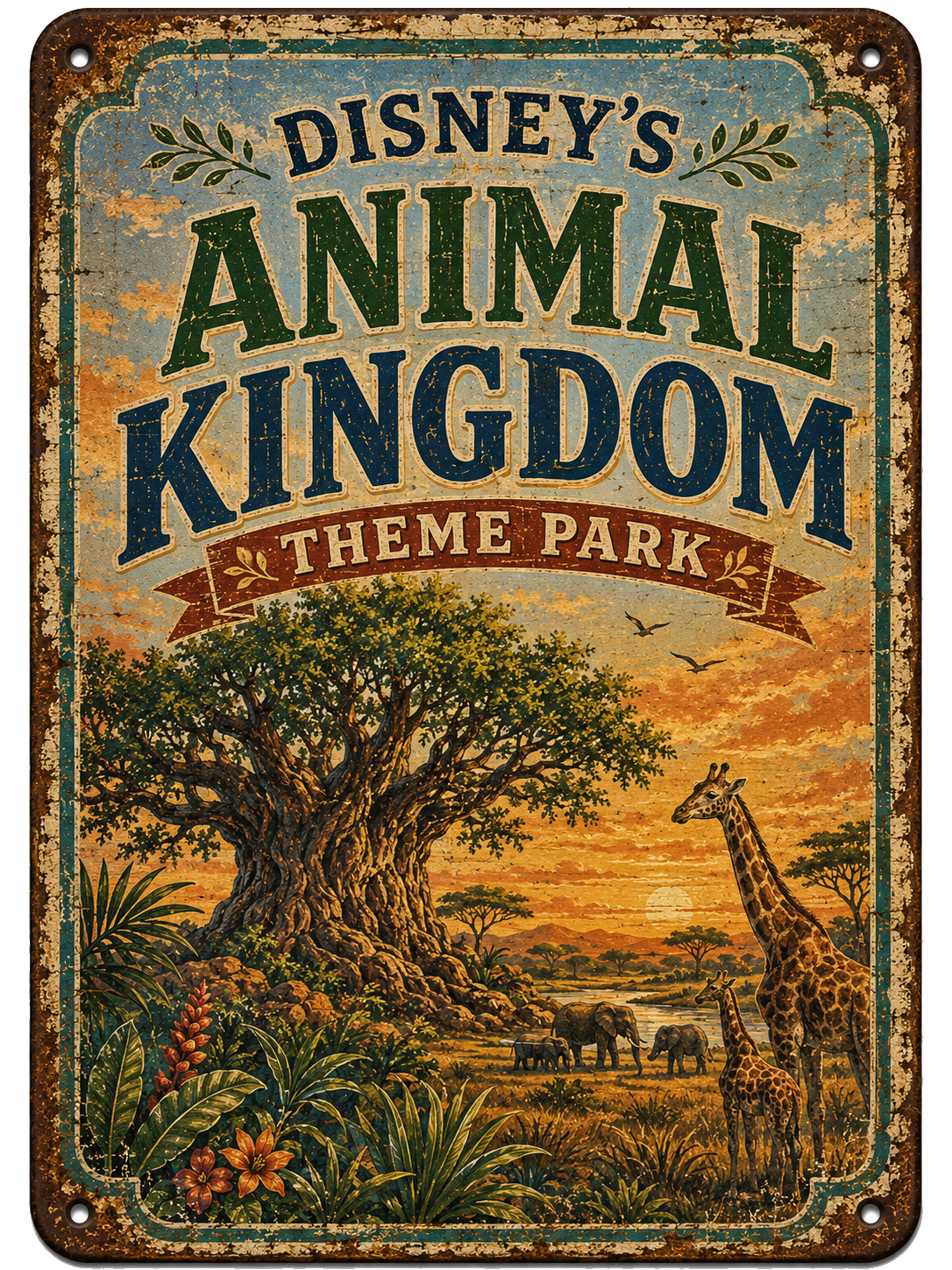 Disney's Animal Kingdom Theme Park approved vintage attraction sign