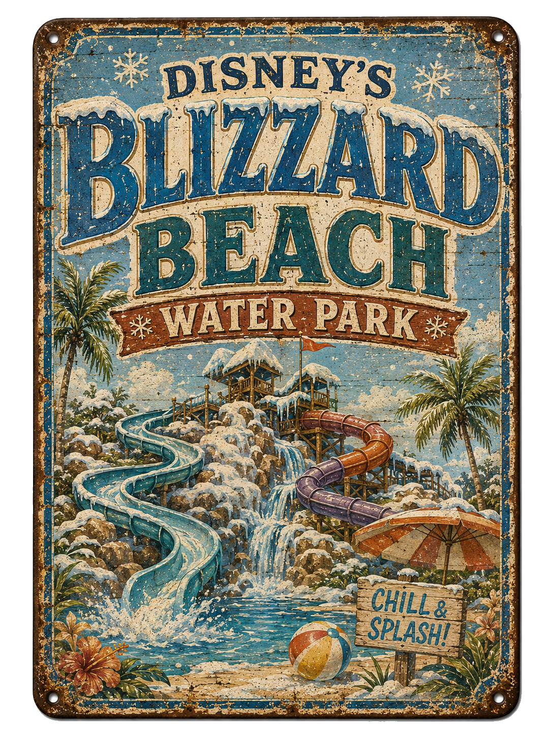 Disney's Blizzard Beach Water Park approved vintage attraction sign