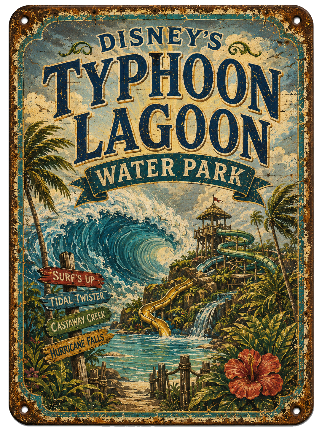 Disney's Typhoon Lagoon Water Park approved vintage attraction sign