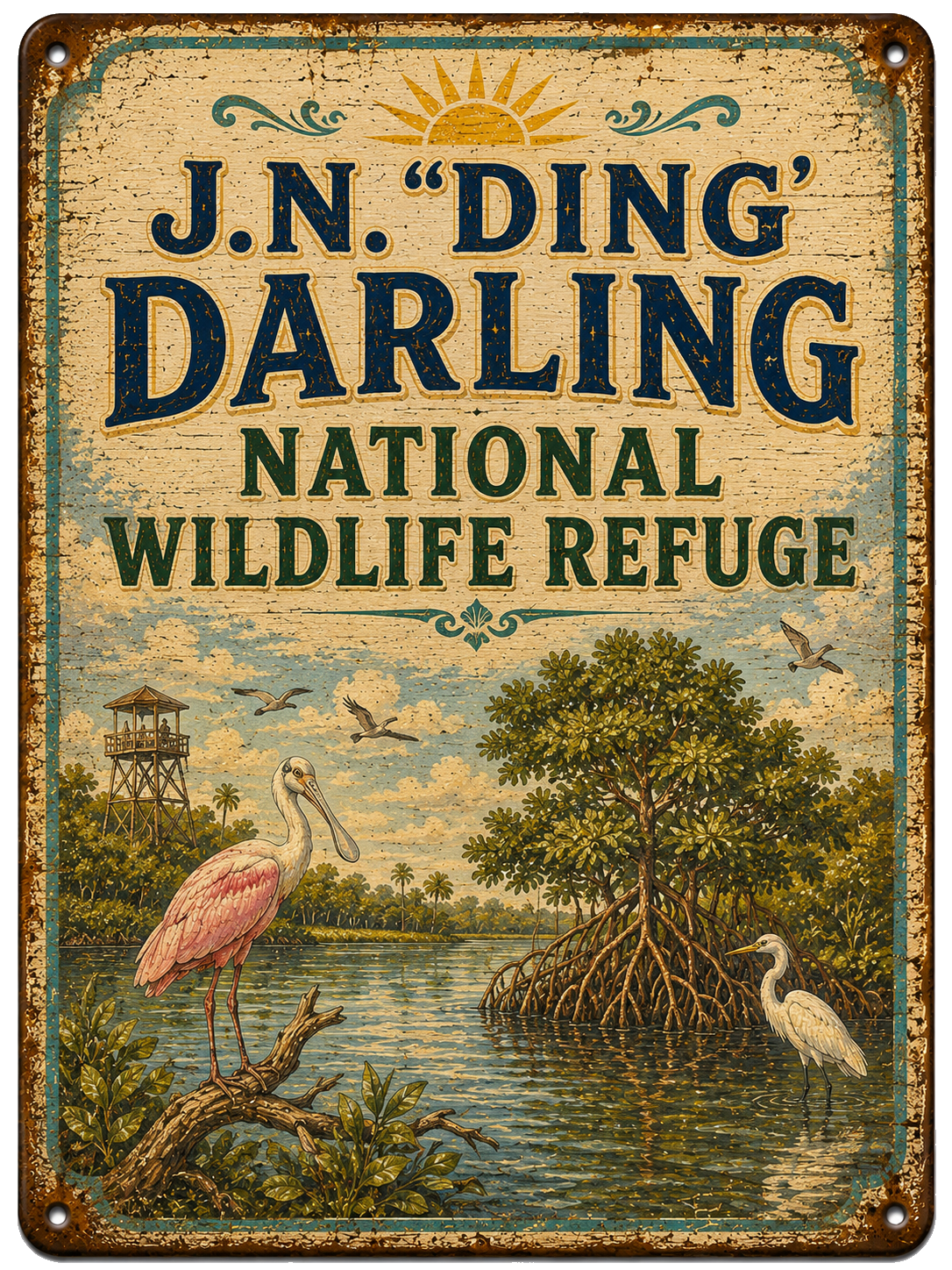 J.N. 'Ding' Darling National Wildlife Refuge approved vintage attraction sign