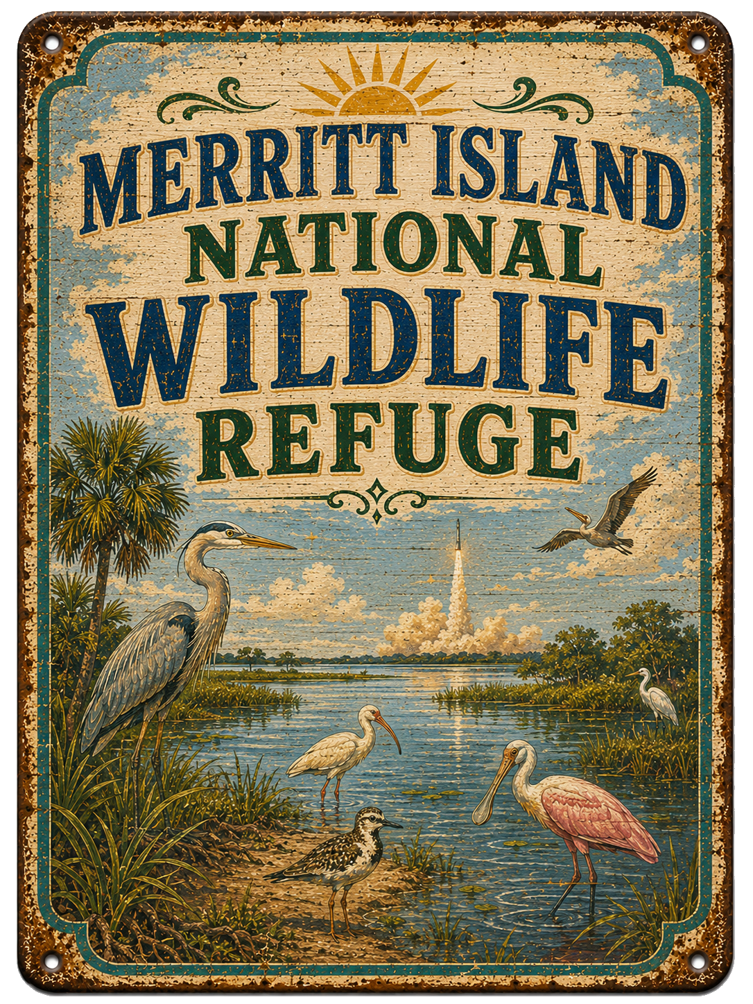 Merritt Island National Wildlife Refuge approved vintage attraction sign