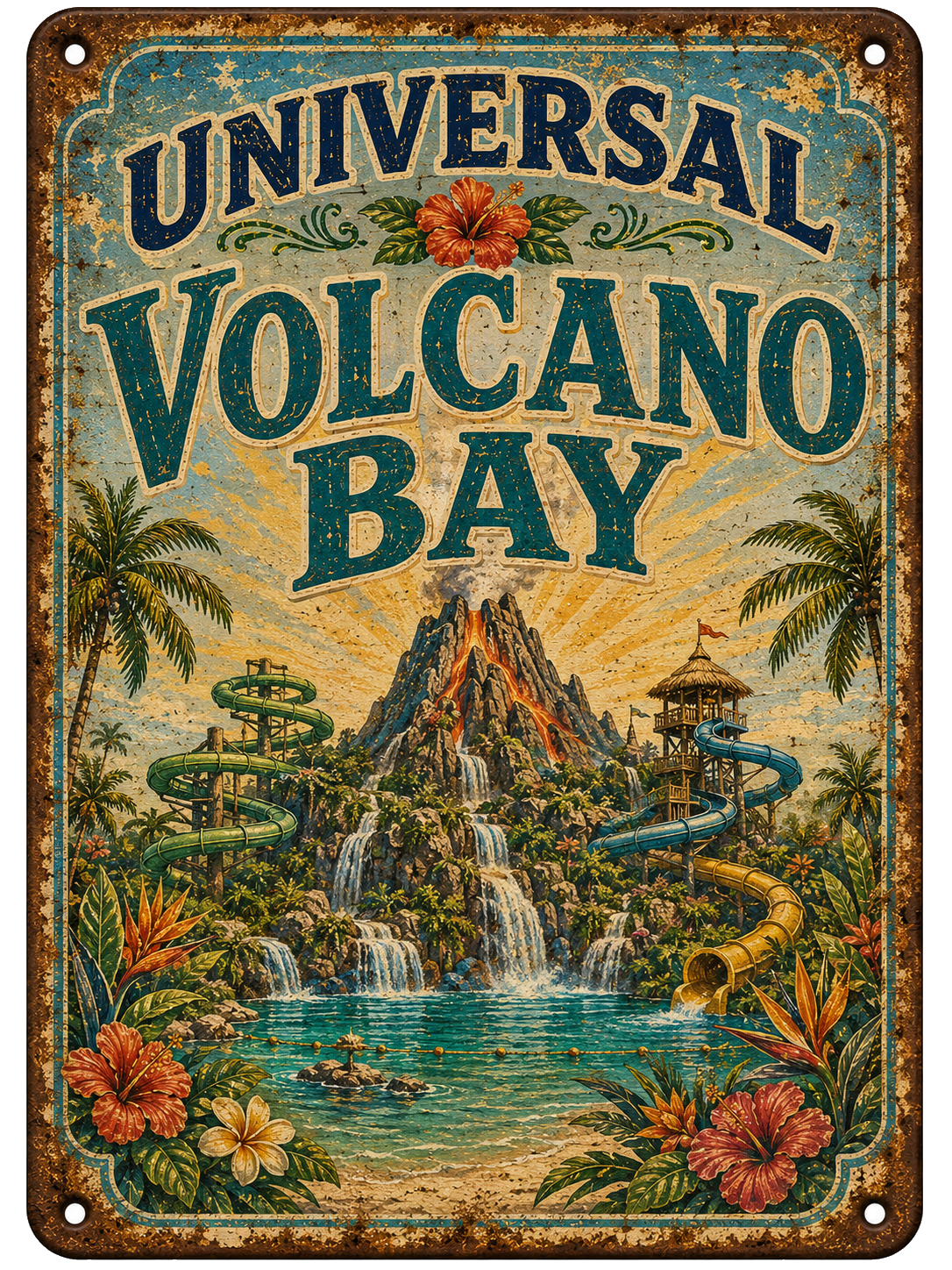 Universal Volcano Bay approved vintage attraction sign