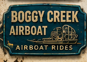 Boggy Creek Airboat Adventures approved vintage attraction sign